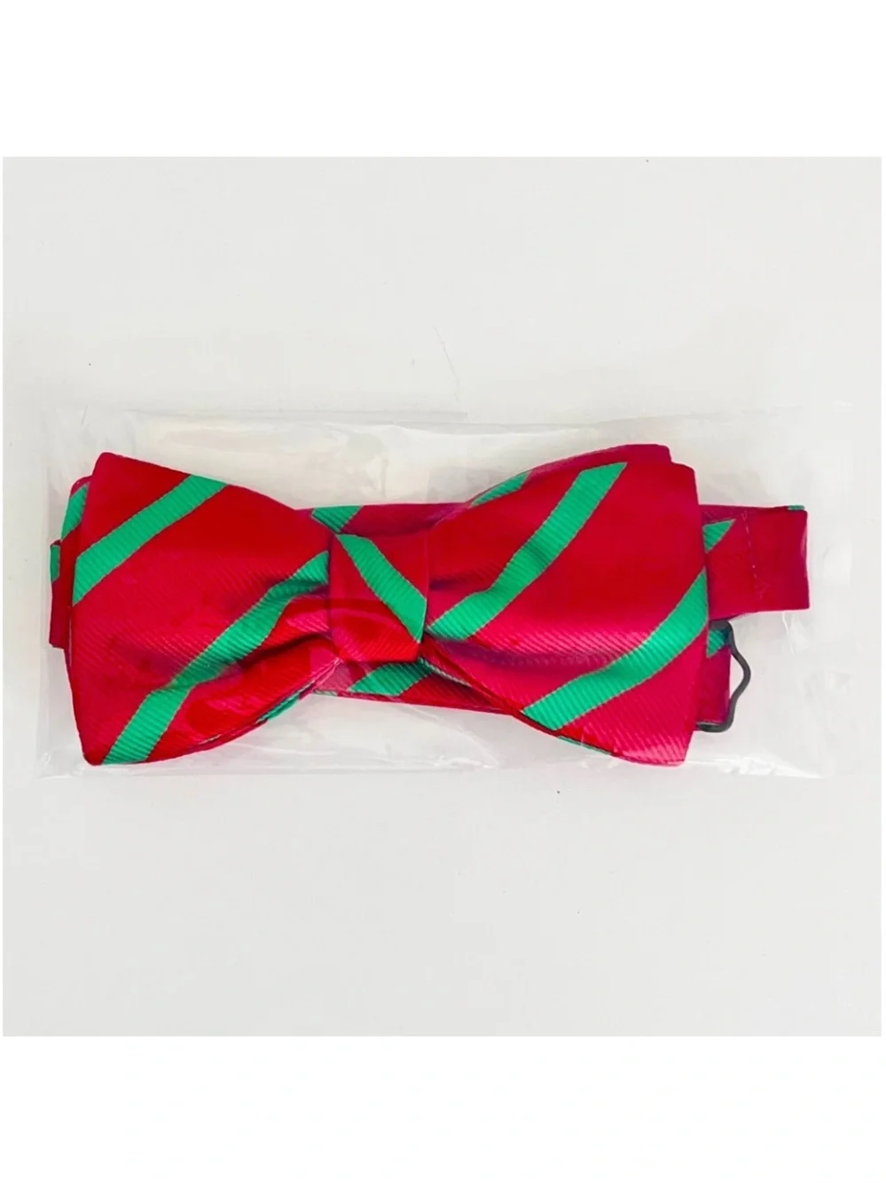 NIP Beau Ties Red and Green Striped ‘Garland Creek’ Silk Bow Tie